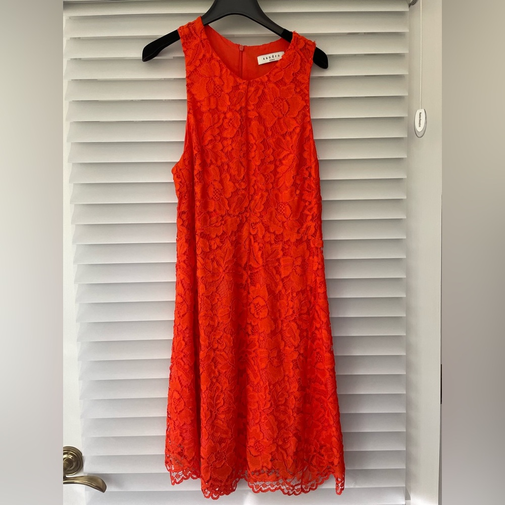Sandro Orange Lace racer back dress